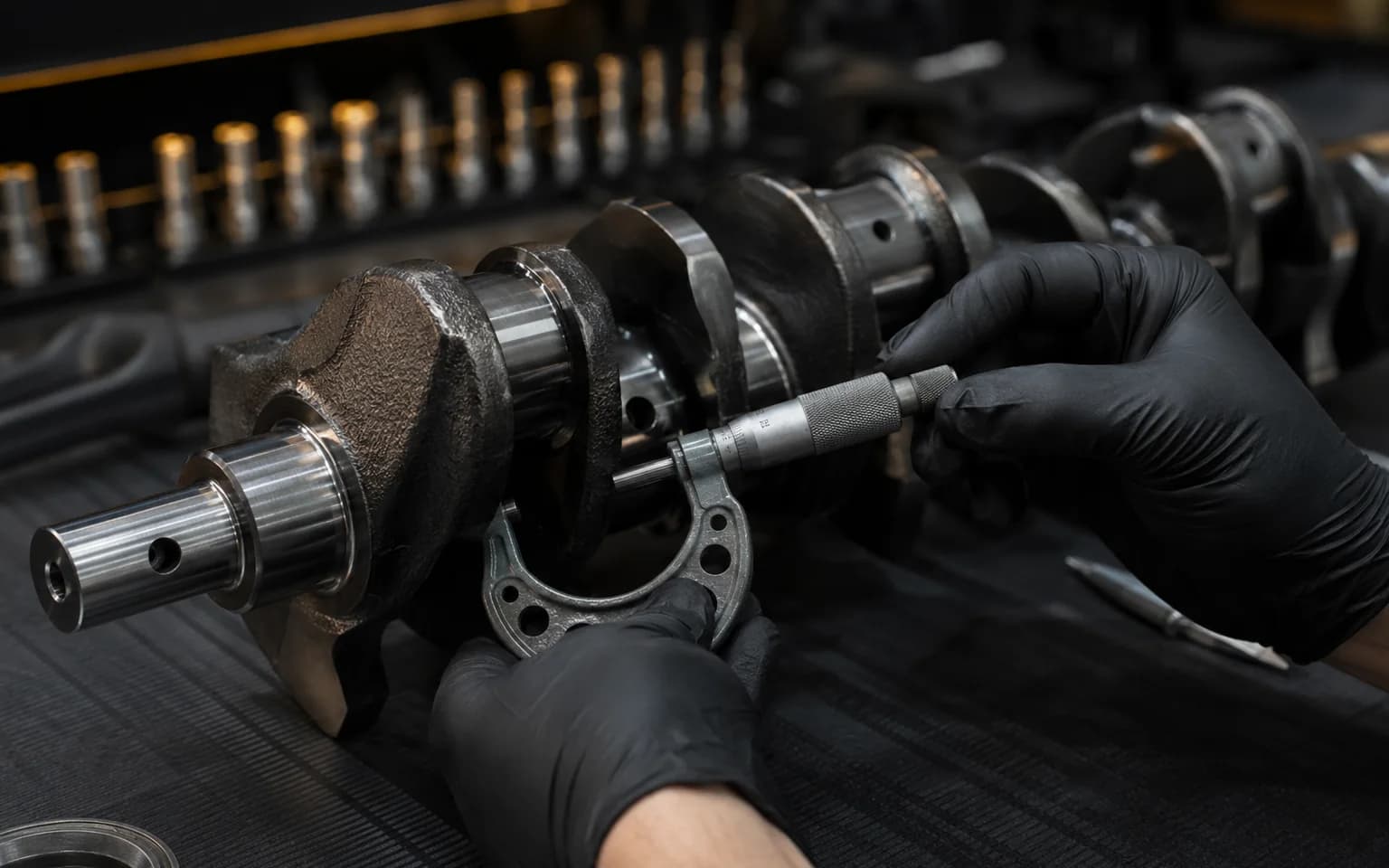 Crankshaft journal measured with a micrometer